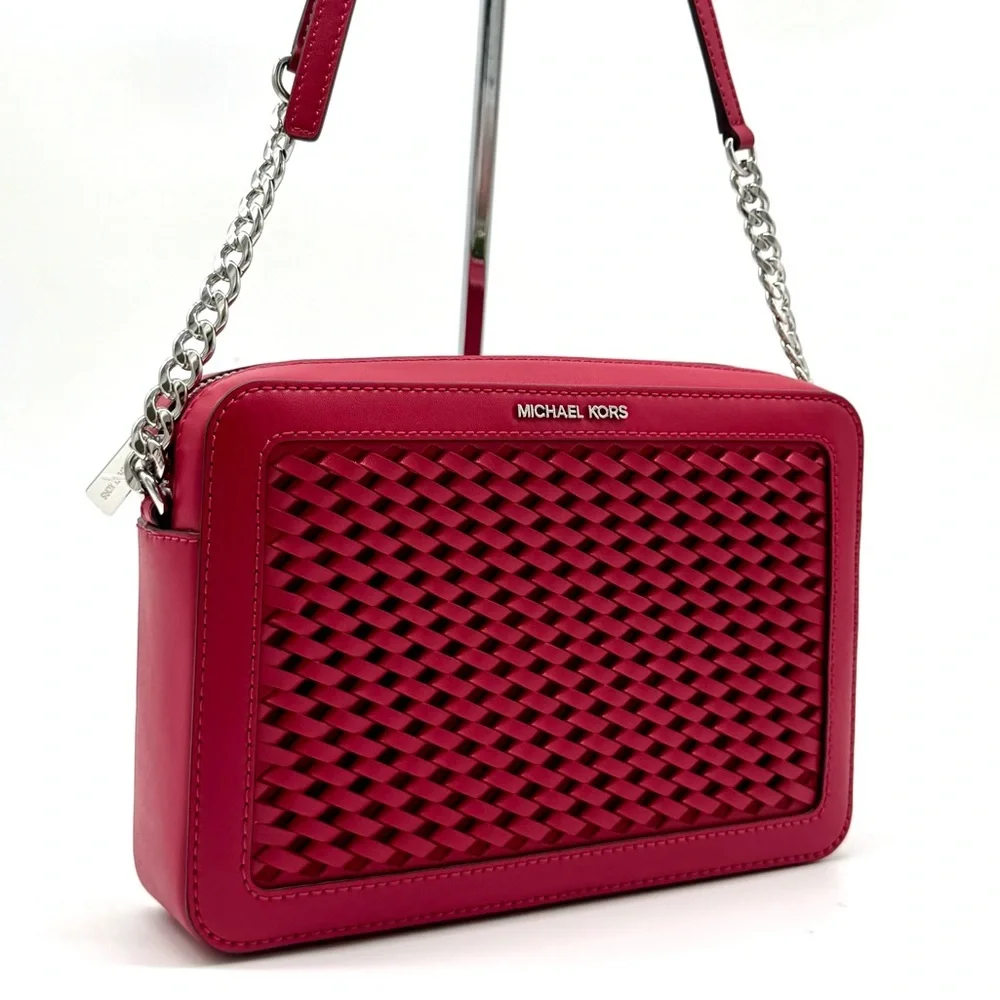 Michael Kors Jet Set Large Woven Crossbody Bag - Dark Raspberry